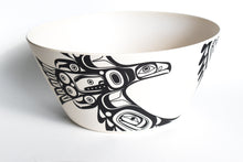 Load image into Gallery viewer, A large off white Bowl, with a black formline design of Eagle flying on the side.