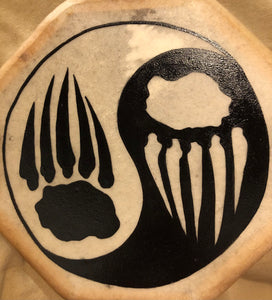 10" Painted Hand Drum with YIN/YANG BEAR PAW Design