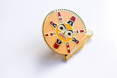 Sun Drum Enamel Pin by Ernest Swanson, Haida