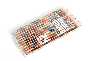Clear plastic case of twelve double sided, different colored pencils