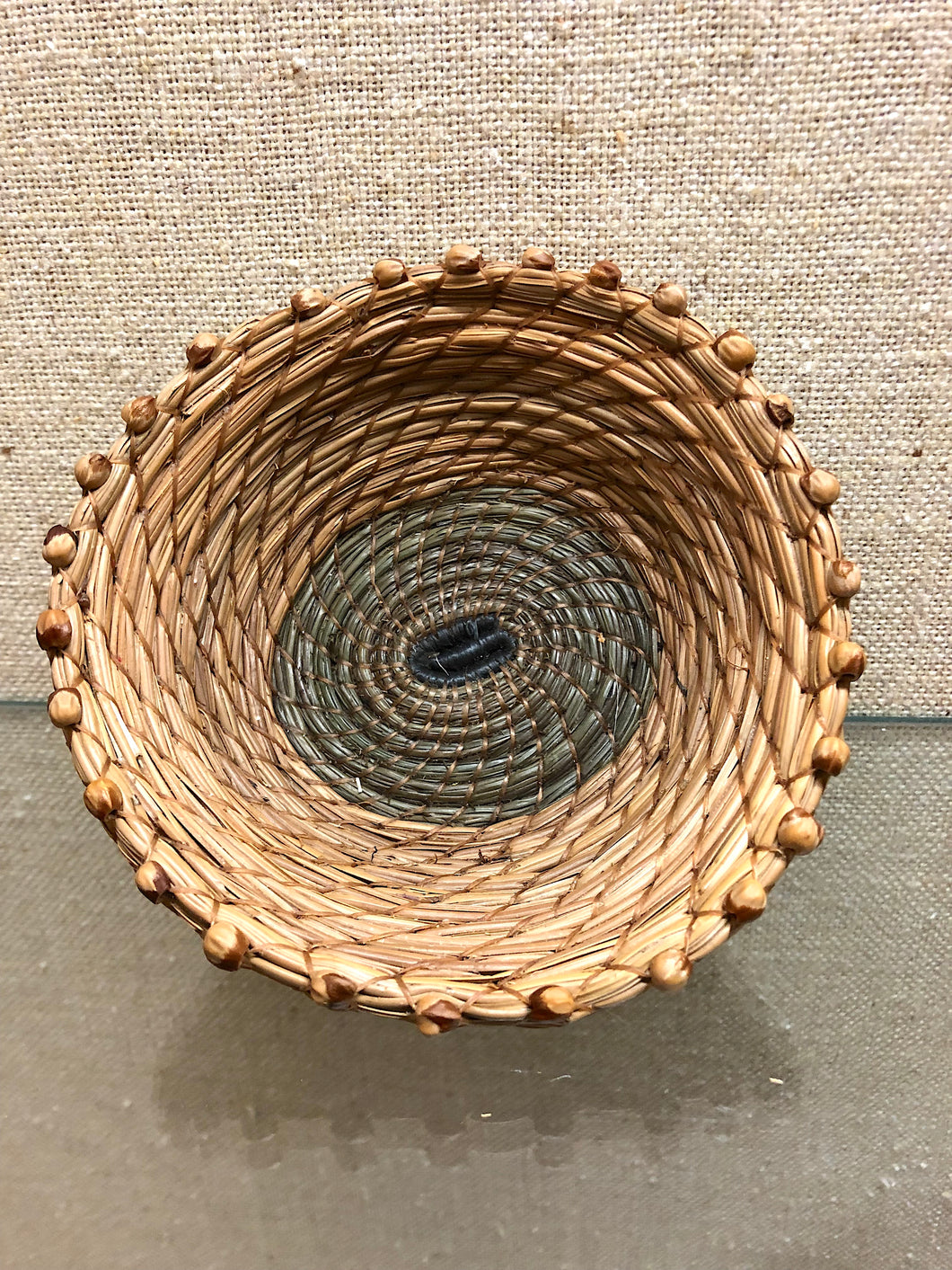 Round Montana Pine Needle Basket with Cedar Seeds